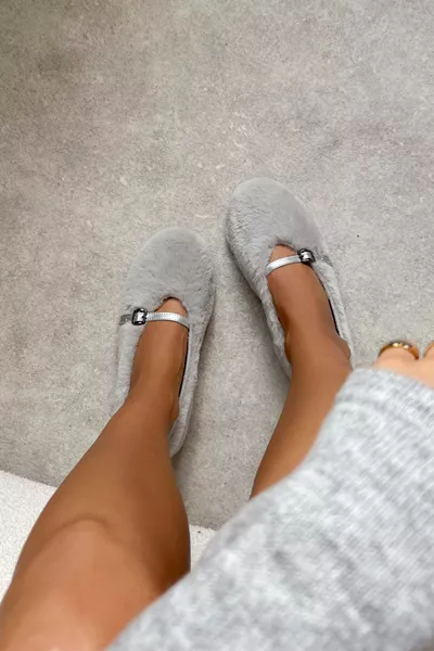 رينيتا رمادي الريش حزام مفصلة شقة وحيد المرأة الباليه الشقق