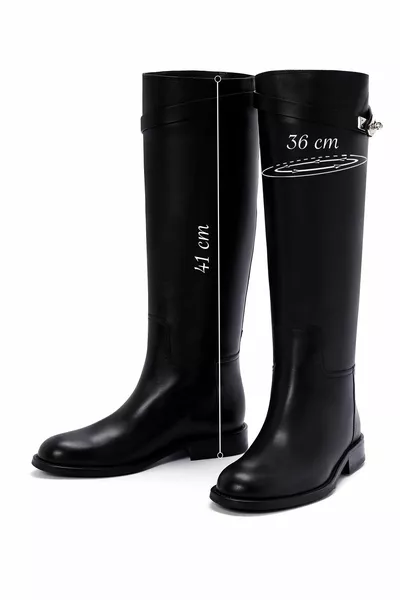 Women's Black Buckle Detailed Leather Boots 