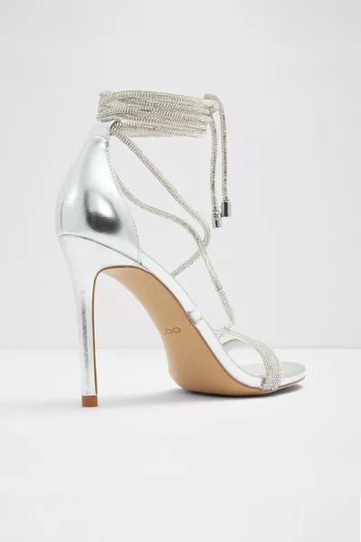 MARLY - Серебряное женское вечернее платье босоножки на каблуке