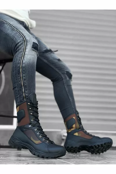 Tugerdi на шнуровке, удобная подошва, искусственная кожа, черные камуфляжные военные почтовые ботинки 