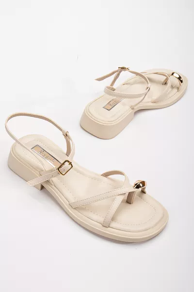 RİSSOLİ Sandali da Giorno Donna Beige Panna con Dettaglio Anello Oro