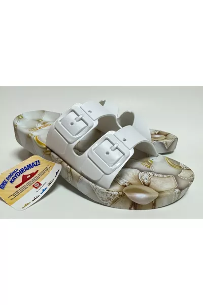 حذاء منزلي نسائي ضد الانزلاق، بنعل تشريحي أبيض، بدون إبزيم، بشريطين، مناسب للاستعمال المنزلي والشارع والضيوف والأسطح الرطبة