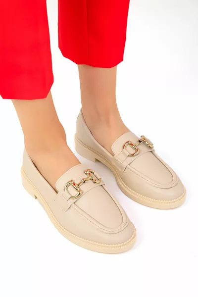 BEIGE Damen Loafer Schuhe 