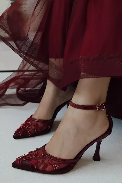 Bridal Handmade Women's Shoes with Pearls, Pointed Toe, and Stiletto Heel