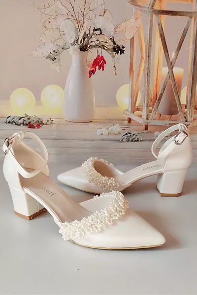 حذاء عروس نسائي بشرة اللؤلؤ بطول 5 سم