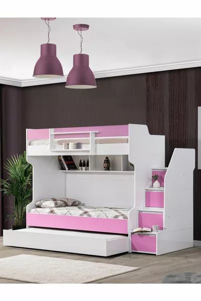 سرير علوي، سرير علوي بشجاعة للأطفال - وردي