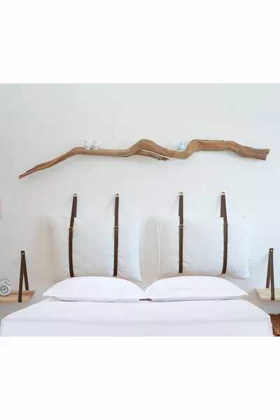 Leather Strap Headboard + 2-Piece Shelf Hanger Set Bedroom Wall Nightstand Shelf Set