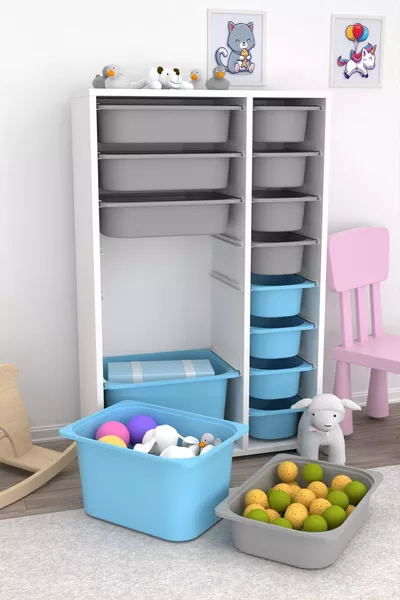 Armoire de jouets multifonction avec panier Rine Bleu Gris U