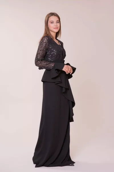 Embroidered Black Long Dress