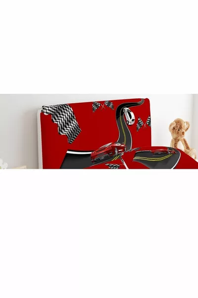 Bed Base Headboard Cover Red Background Racing Cars