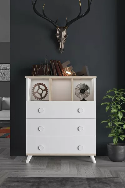  Babil Beyaz Şifonyer 3 Çekmeceli