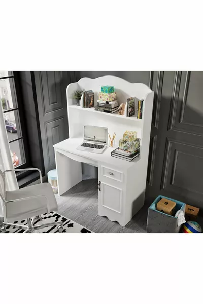 % Bureau de travail MDF Lisa Blanc (UNITÉ SUPÉRIEURE INCLUSE)