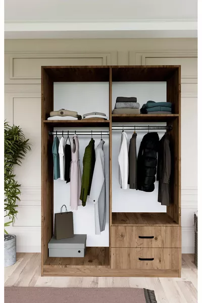 Armadio Yaman Çam a 4 Ante con 2 Cassetti - Guardaroba