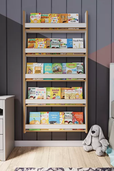 مكتبة أطفال مونتيسوري من MDF بخمسة رفوف * سم أبيض