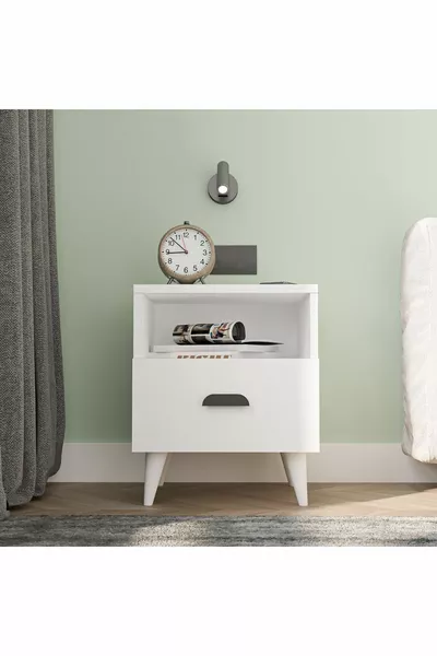 خزانة جانبية من الإنسي بأدراج واحدة باللون الأبيض