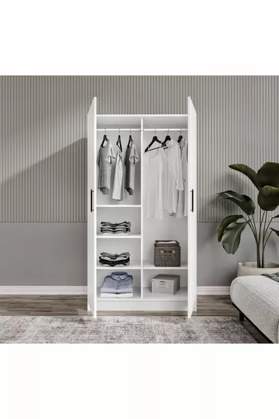 Armadio bianco per abiti ŞIPAL a 2 ante con 6 scomparti