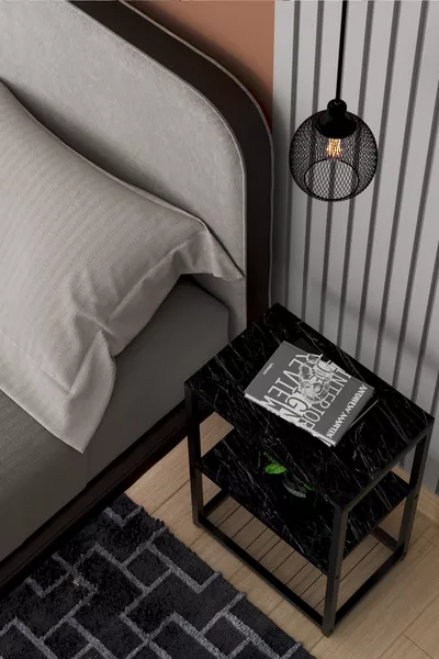 Decorative Nightstand with Metal Legs and Wooden Shelves