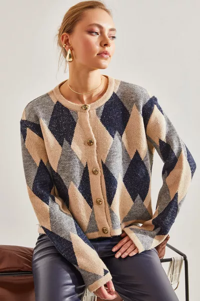 Dames Trui Cardigan met Baklava Patroon