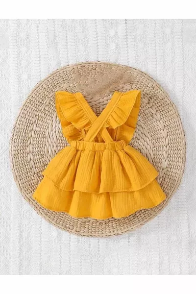 Meisjesbaby Jurk met Lagen en Ruches, Mousseline, % Katoen