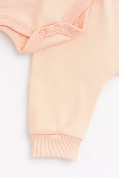 Mädchen-Baby-Set, 3-teilig, mit Kapuze, Hasenohren, gestreift mit Hasenmotiv, süßes Mädchen-Outfit, Lachsfarbe