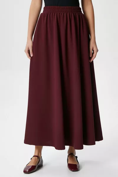 تنورة ماكسي طويلة بورجوندي بخصر مطاطي وجيوب للنساء من لونا بيل