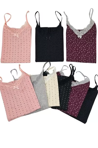 قميص داخلي نسائي بنقشة وحمالات رفيعة، مجموعة مكونة من 6 قطع