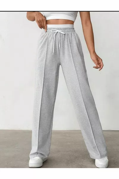 Pantaloni della tuta estivi oversize in tessuto di cotone elasticizzato in vita e gamba larga