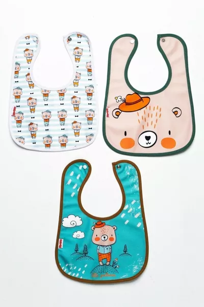 مريلة طعام مربعة من 3 قطع من ميكروفايبر بطابع السيد الصغير، في صندوقها الخاص (مضادة للماء) بزر ضغط