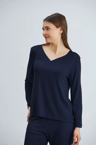 Viscose Knitted V-Neck Long Sleeve Women's Pajamas Set