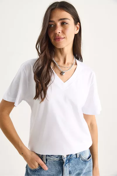 Women's % Organic Cotton Deep V-Neck Comfort Fit T-Shirt 