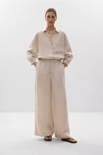 % Leinen Langarmhemd