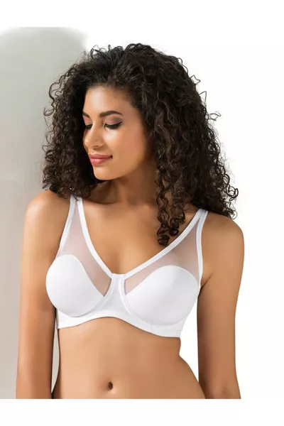 Women's White Microfabric Non-Padded Underwire Supportive Tulle-Pattern Bra 