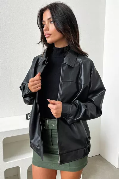 Black Bomber Leather Jacket