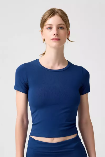 x Melody Navy Blue Body-Hugging T-Shirt Short Fitted