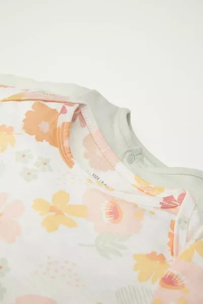 Tutina Neonato Femmina in Maglina a Maniche Corte con Fantasie, Set da 2 NS