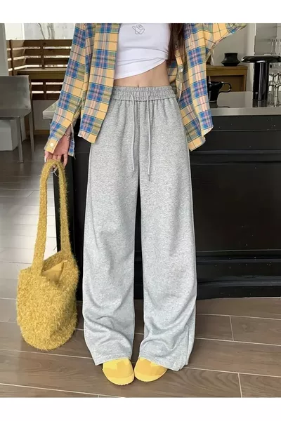 Pantaloni da ginnastica da donna grigi, oversize, taglia grande, abbigliamento sportivo, tessuto di qualità, ampio, elastico e comodo