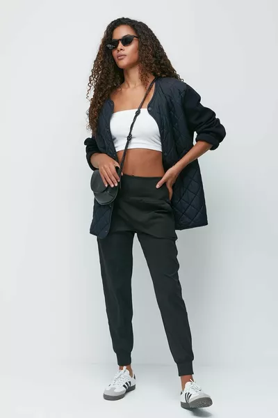 Долнище за спортен екип с висока талия и маншет, модел , черно