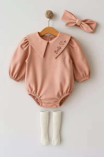 طقم رومبر حديث الولادة للفتيات مع اسم، طاقية وباله كم، طقم هدية للميلاد أو العيد