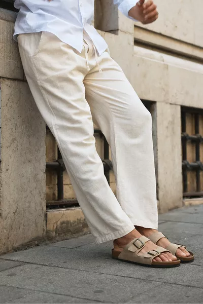 Pantalon confortable pour homme en lin à jambes larges, nouvelle saison