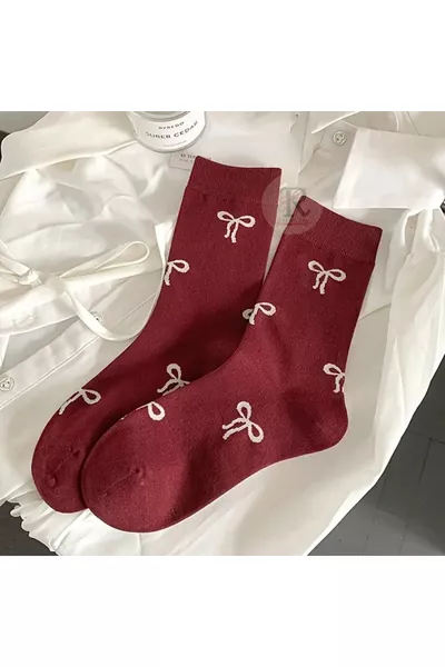 4 пары женских носков с бантом и сердечным узором, сезонные длинные разноцветные носки