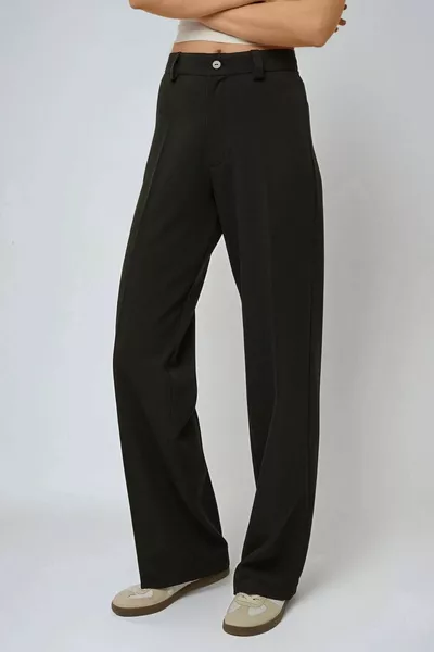 Hoge taille rechte stoffen broek