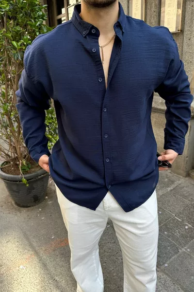 قميص رجالي واسع بنمط الكتان من ناباس