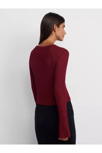  Bicycle Neck Buttoned Spanish Sleeve Knit Cardigan - Burgundy