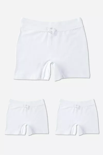 Girls' Cotton Stretch Plain Boxer Shorts 3-Pack White