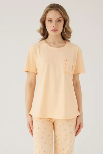 Wishes Comfort Turtleneck % Cotton Women's Orange Pajama Set