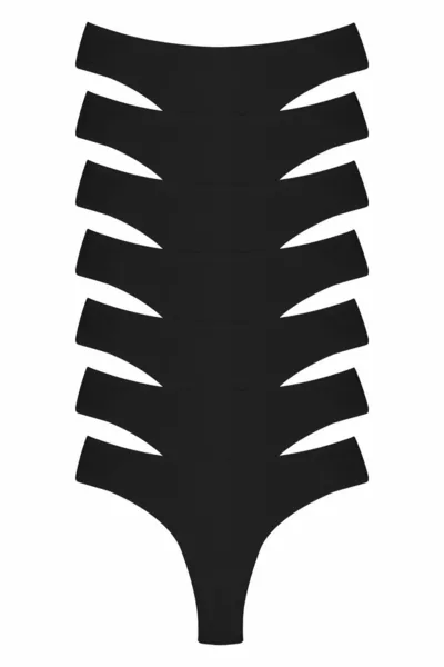 Dames Zwarte Braziliaanse Katoenen Slip met Lycra 7-delige Set 