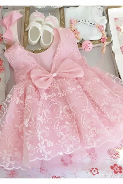 Mädchen Kleid Set Neugeborene - Outfit für Krankenhausentlassung und Taufe (0-6 Monate)