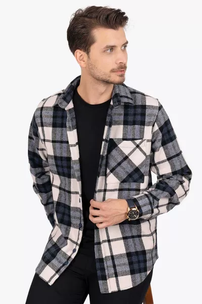Navy Blue White Transitional Oversize (Wide Fit) Thick Lumberjack Gift Boxed Shirt