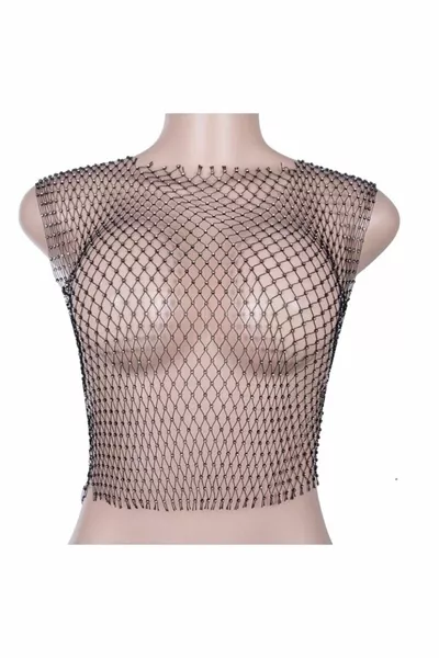 Mesh Crop Top with Crystal Stones