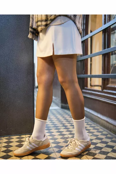 جوارب نسائية بيضاء من البامبو بدون رباط، مقاسات ، طراز ثلاثي الطي